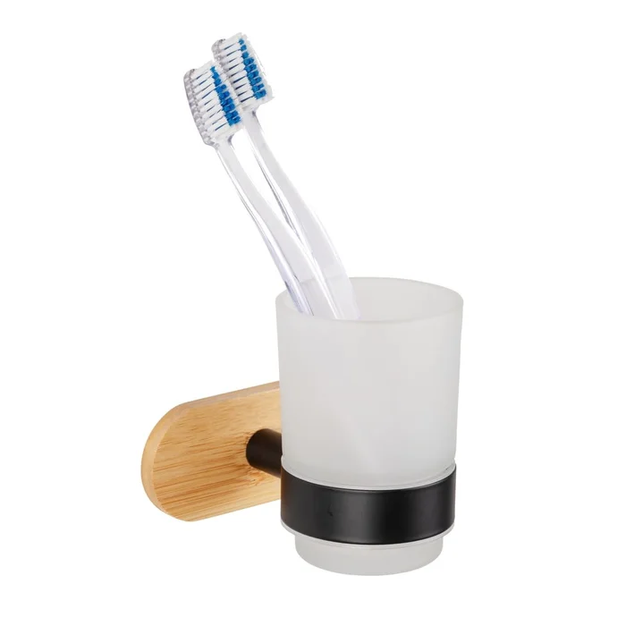 Samodržící skleněný držák na zubní kartáčky Orea Bamboo Wenko