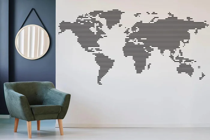 Samolepka Mapa s horizontálními linkami černá 61x80 cm