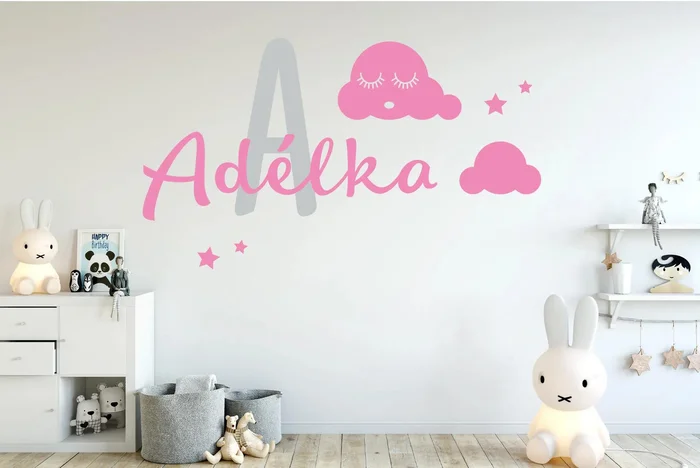 Samolepka Mraky s jménem pro holky - jemné barvy
