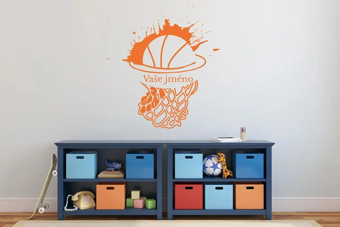 Samolepka na zeď Basketball s vlastním jménem 45x49cm levandulová