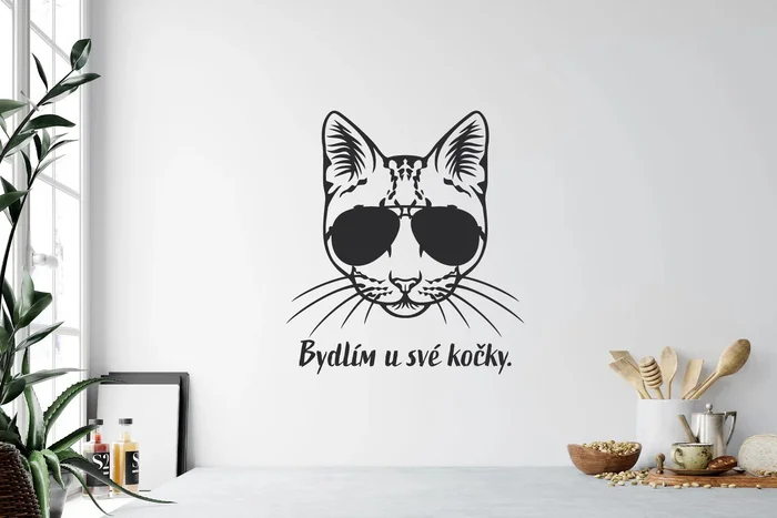 Samolepka na zeď Bydlím u své kočky 30x33cm Černá