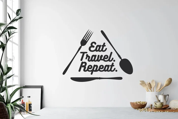 Samolepka na zeď Eat, Travel, Repeat 40x30cm Černá