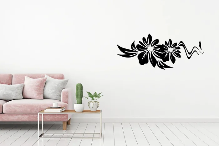 Samolepka na zeď Květinový motiv - 70x29cm, Černá
