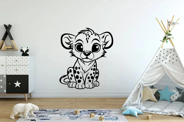 Samolepka na zeď Malý gepard růžová 90x103cm