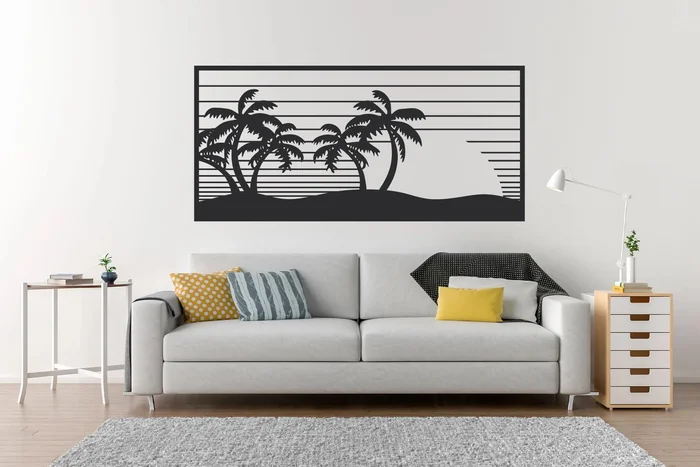 Samolepka na zeď Palmy Pláž Černá 60x28cm