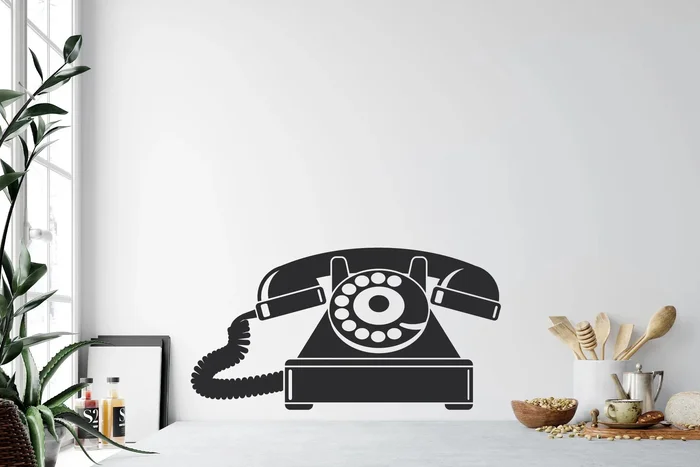 Samolepka na zeď Retro telefon Černá 30x15cm