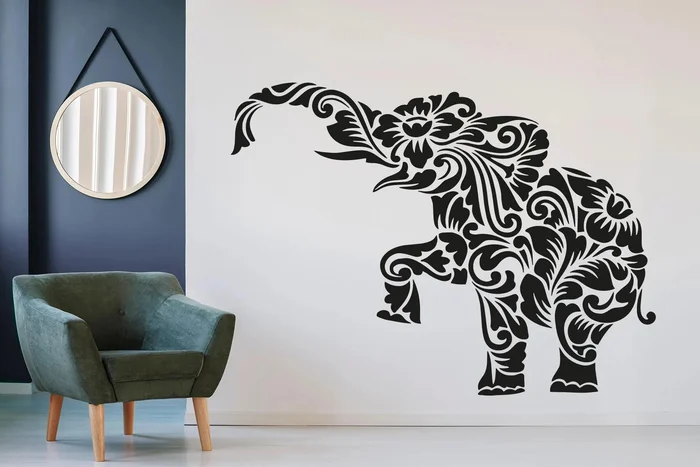 Samolepka na zeď Slon ornamenty černá 90x66 cm