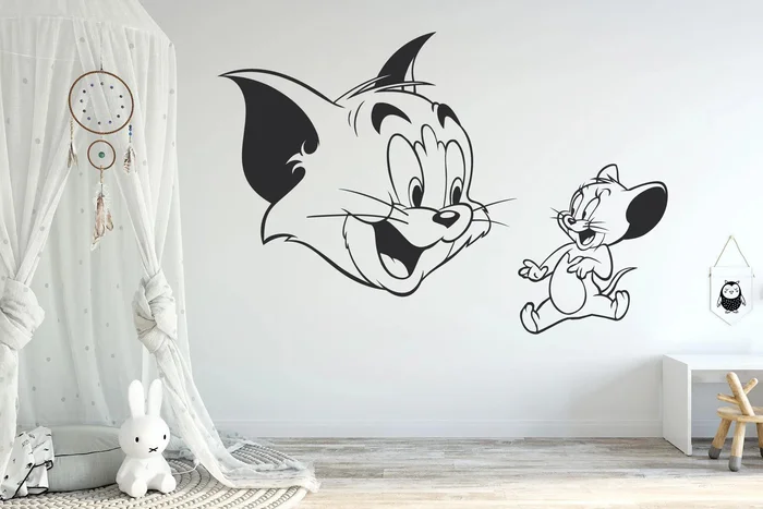 Samolepka na zeď Tom a Jerry 45x30cm Černá