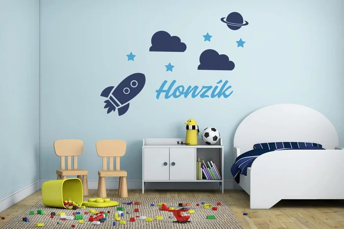 Samolepka Raketa s jménem pro kluky - modrá