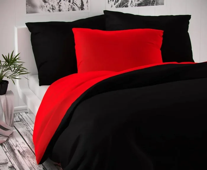 Saténové povlečení Luxury Collection 140x220/70x90 cm Černo-červené
