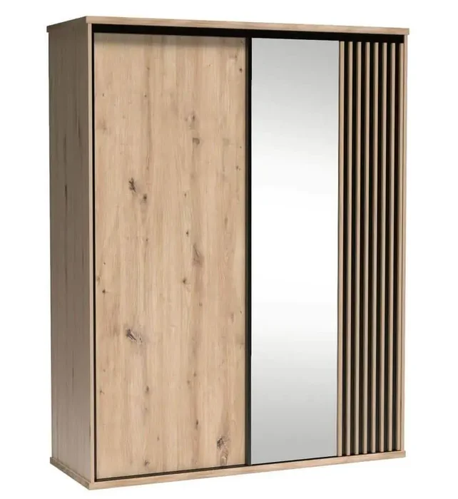 Šatní skříň BARBUS s posuvnými dveřmi, dub artisan/černá mat