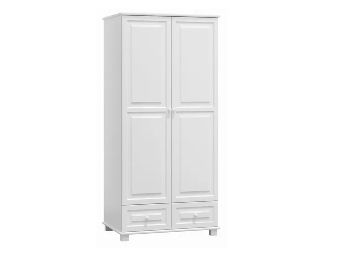Šatní skříň BHAGIRA 5 2D, šířka 90 cm, masiv borovice, bílé moření
