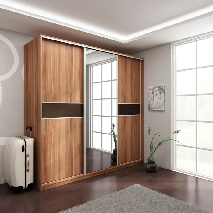 Šatní skříň EUDUNDA 5 C se zrcadlem – švestka/dub Sonoma tmavý