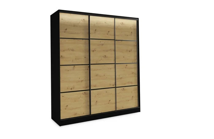 Šatní skříň HARAZIA 180 cm, bez zrcadla, černý mat/dub artisan