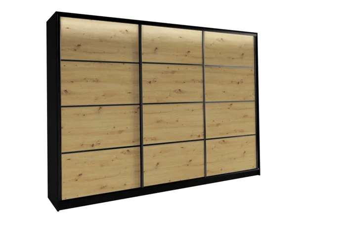Šatní skříň HARAZIA 280 bez zrcadla, černý mat/dub artisan