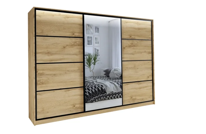 Šatní skříň HARAZIA 280 se zrcadlem, dub wotan
