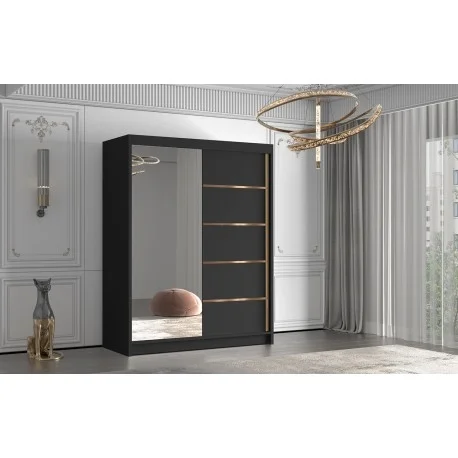 Šatní skříň HJUBERT III s posuvnými dveřmi a zrcadlem, černá