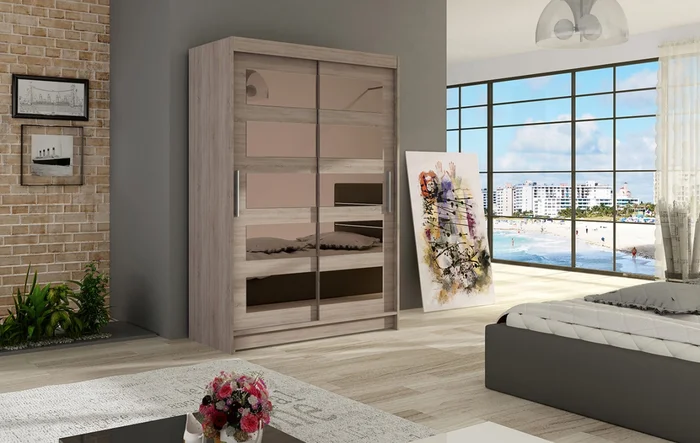 Šatní skříň KENDI IV – trufla s pruhy zrcadel