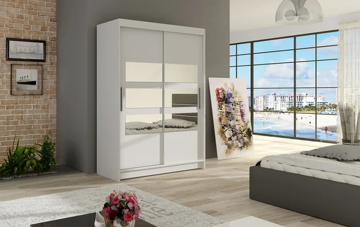 Šatní skříň KENDI V – bílý mat se zrcadlem