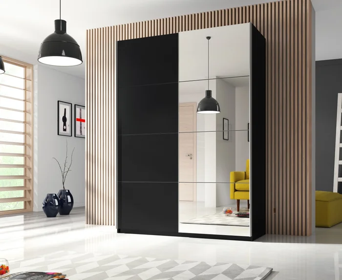 Šatní skřín MAGGIE 120 se zrcadlem, černá