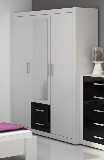 Šatní skříň MOLTENO 3D, bílá/černý lesk
