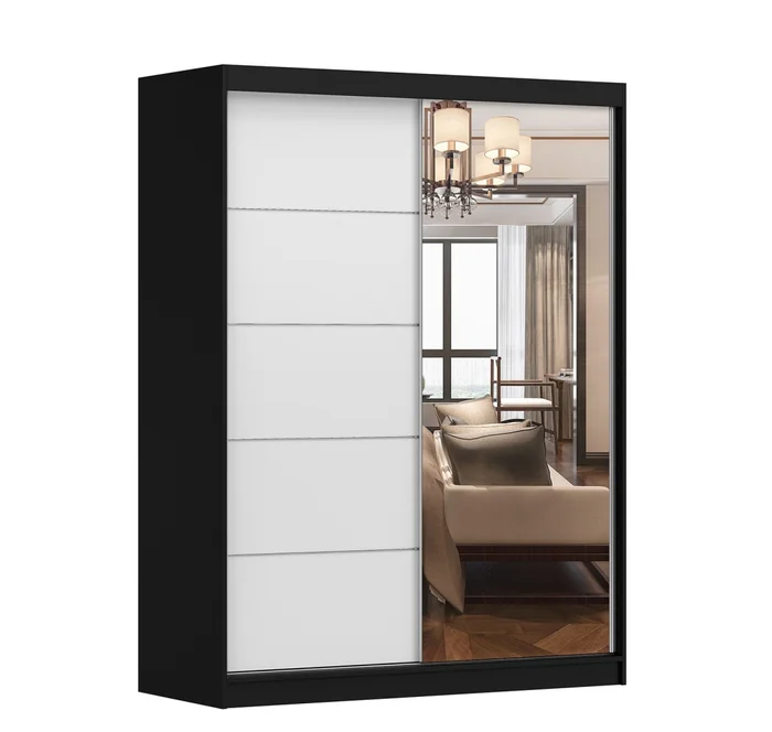 Šatní skříň OTONA 05 se zrcadlem – černá/bílá