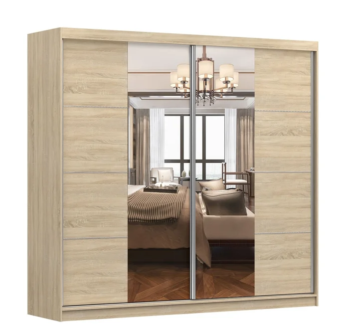 Šatní skříň POLICARPO 233 cm se zrcadlem – dub sonoma