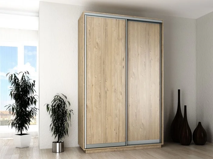 Šatní skříň s posuvnými dveřmi, dub satin 140×220×60 cm