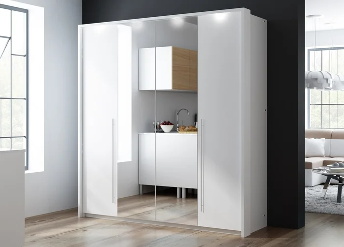 Šatní skříň SAMESTI A 210 cm, bílá se zrcadlem