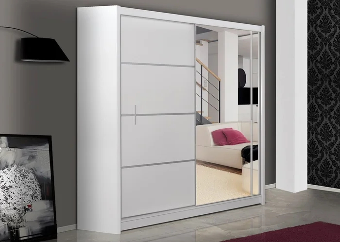 Šatní skříň SARON 180 s posuvnými dveřmi, bílá mat