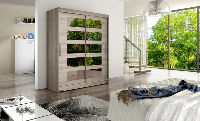 Šatní skříň TABARI V – trufla s pruhy zrcadel