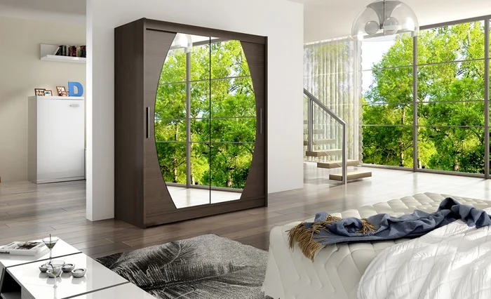 Šatní skříň TABARI VIII s atypickým zrcadlem, choco