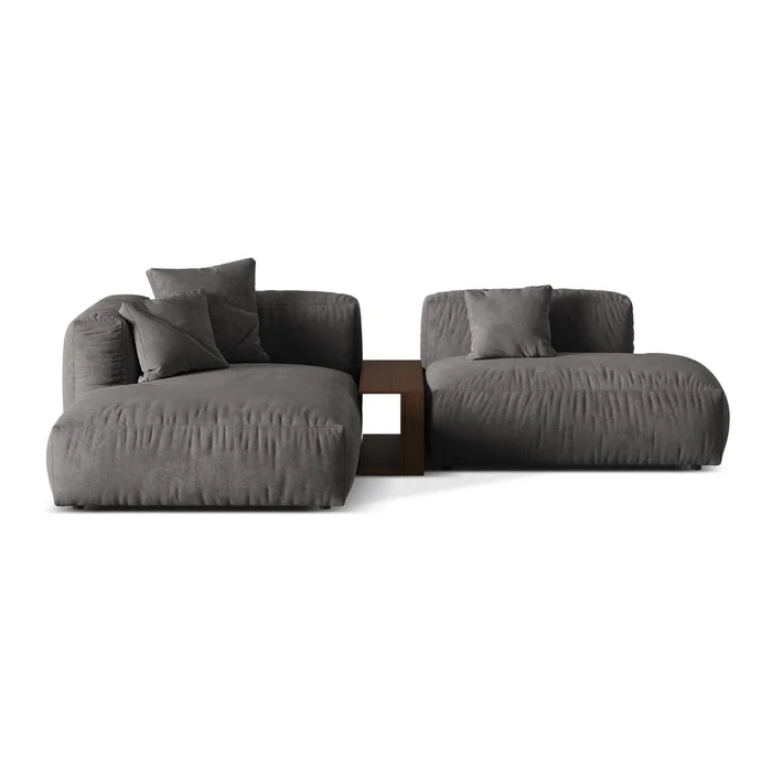 Šedá sametová rohová pohovka Martina s lenoškou