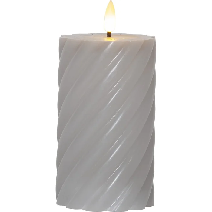 Šedá vosková LED svíčka Star Trading Flamme Swirl 15 cm