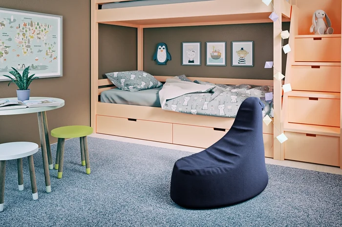 Sedací vak Poitier modrá, 80×90×90 cm