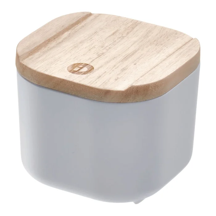 Šedý dřevěný úložný box s víkem 9x9 cm