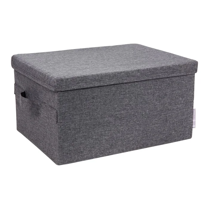 Šedý látkový úložný box s víkem 30x40x22 cm