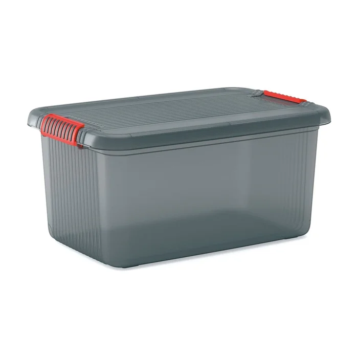 Šedý plastový úložný box s víkem 59x39x28 cm
