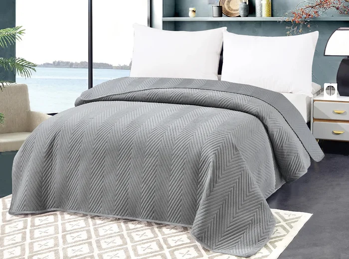Šedý sametový přehoz na postel ARROW VELVET 200x220 cm