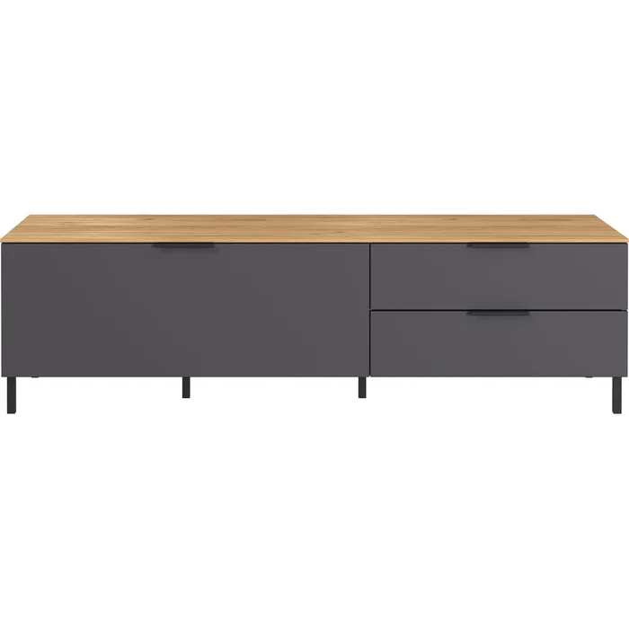 Šedý TV stolek s dubovým dekorem 164x47 cm