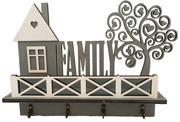 Šedý věšák na klíče FAMILY s motivem stromu
