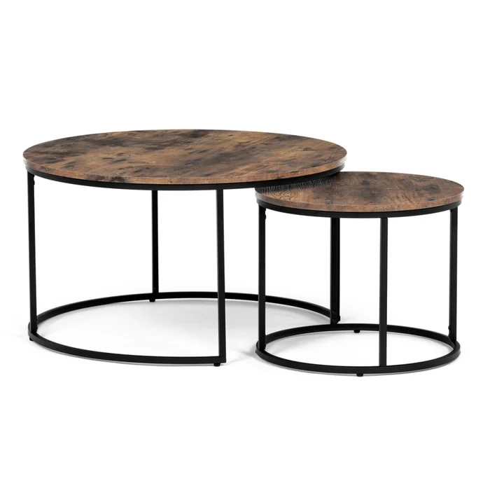 Set 2 konferenčních stolků MOLAMEN – dekor staré dřevo a černé nohy