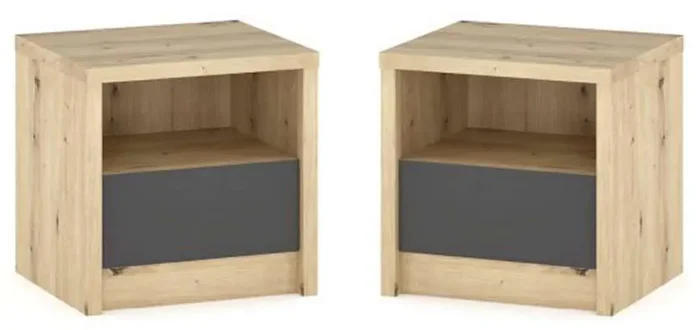 Set 2 nočních stolků DOMINKA dub artisan a šedý