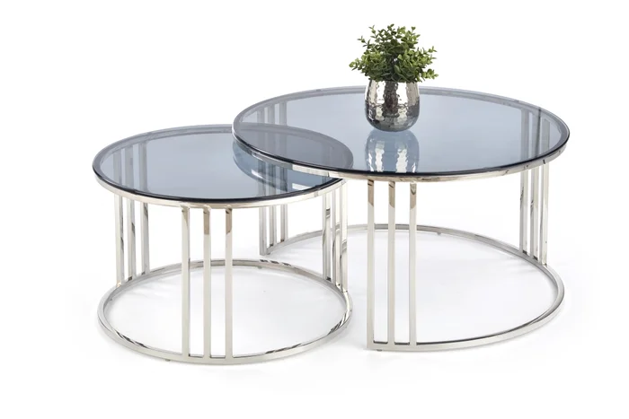 Set dvou odkládacích stolků BOSLEY – kouřové sklo, chrom