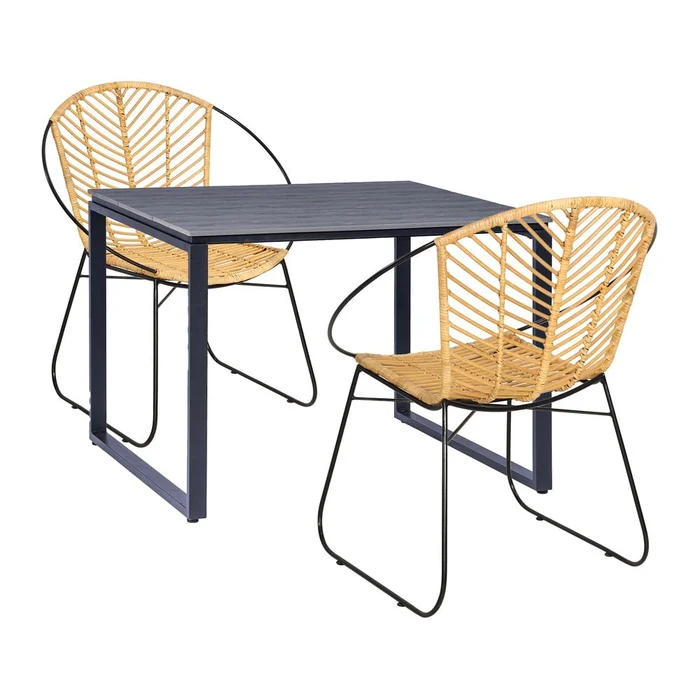 Set ratanových židlí Carla s černým stolem Strong