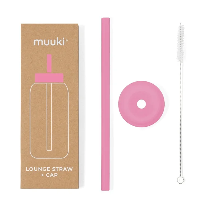 Silikonové brčko s čištěním a víčkem Muuki Flamingo Pink