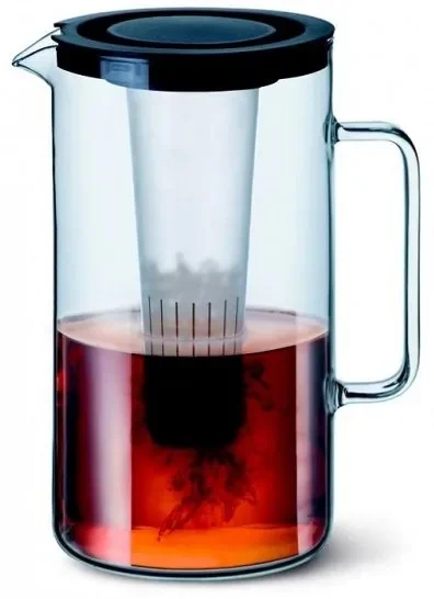 Simax Skleněný džbán s vložkou na led a sítkem na čaj 2,5 l, oranžové víčko
