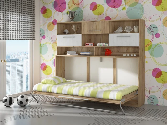 Sklápěcí postel s nástavbou CEDUNA, craft zlatá/bílá – 5 let záruky