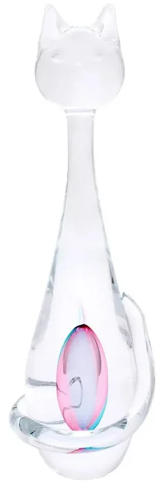 Skleněná dekorace Kočka, růžová a tyrkysová, 28 cm