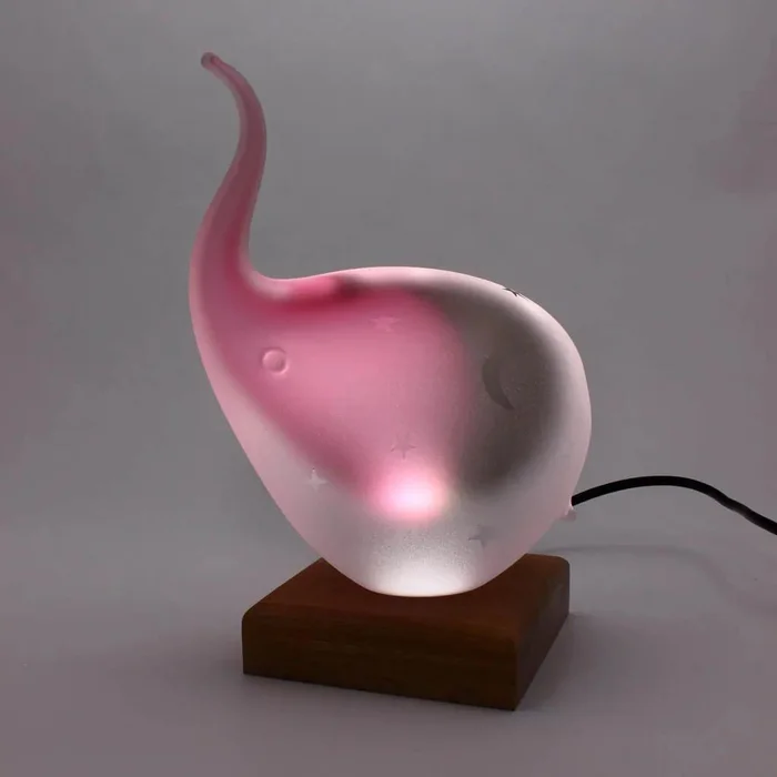Skleněná dekorativní lampa Slon LOVE růžová a černá 17 cm
